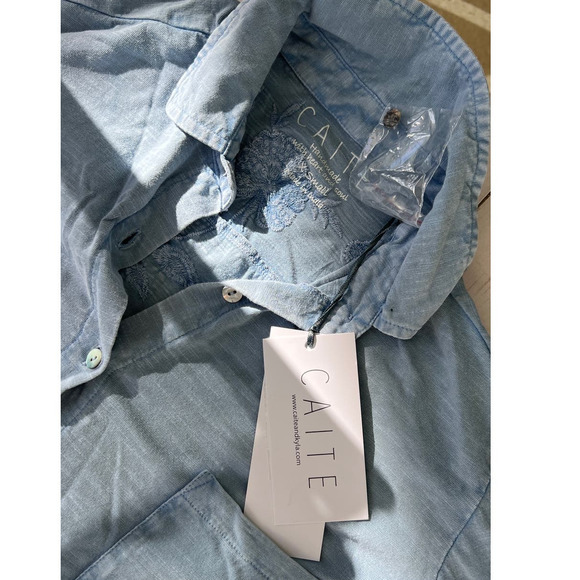 NWT Anthropologie Caite Sky Blue Cotton Embroidered Shirt - Picture 10 of 11